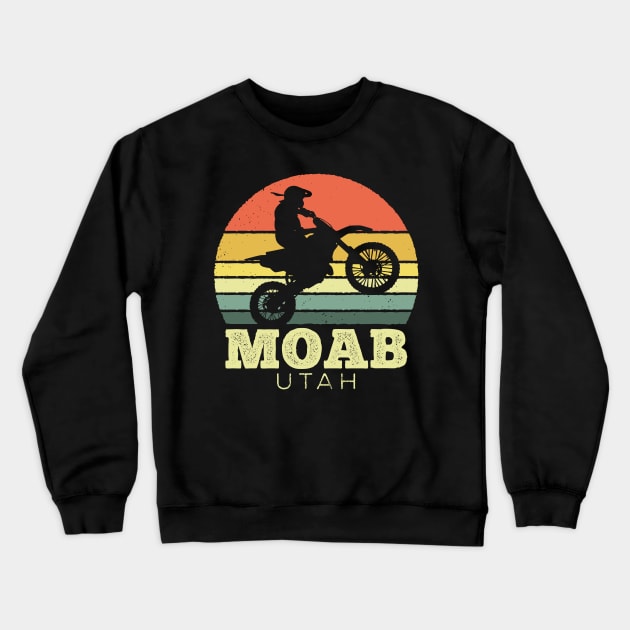 Moab Utah Motorcycle Vintage Sunset Crewneck Sweatshirt by DetourShirts